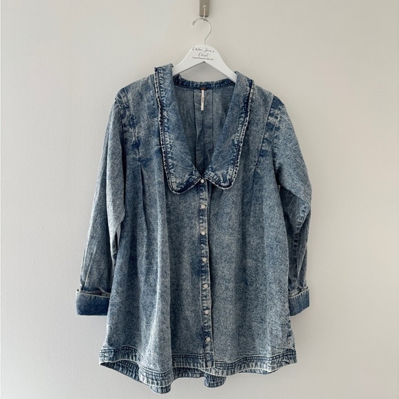 FREE PEOPLE Denim Charlie Button Down Mini Dress S - Picture 3 of 8